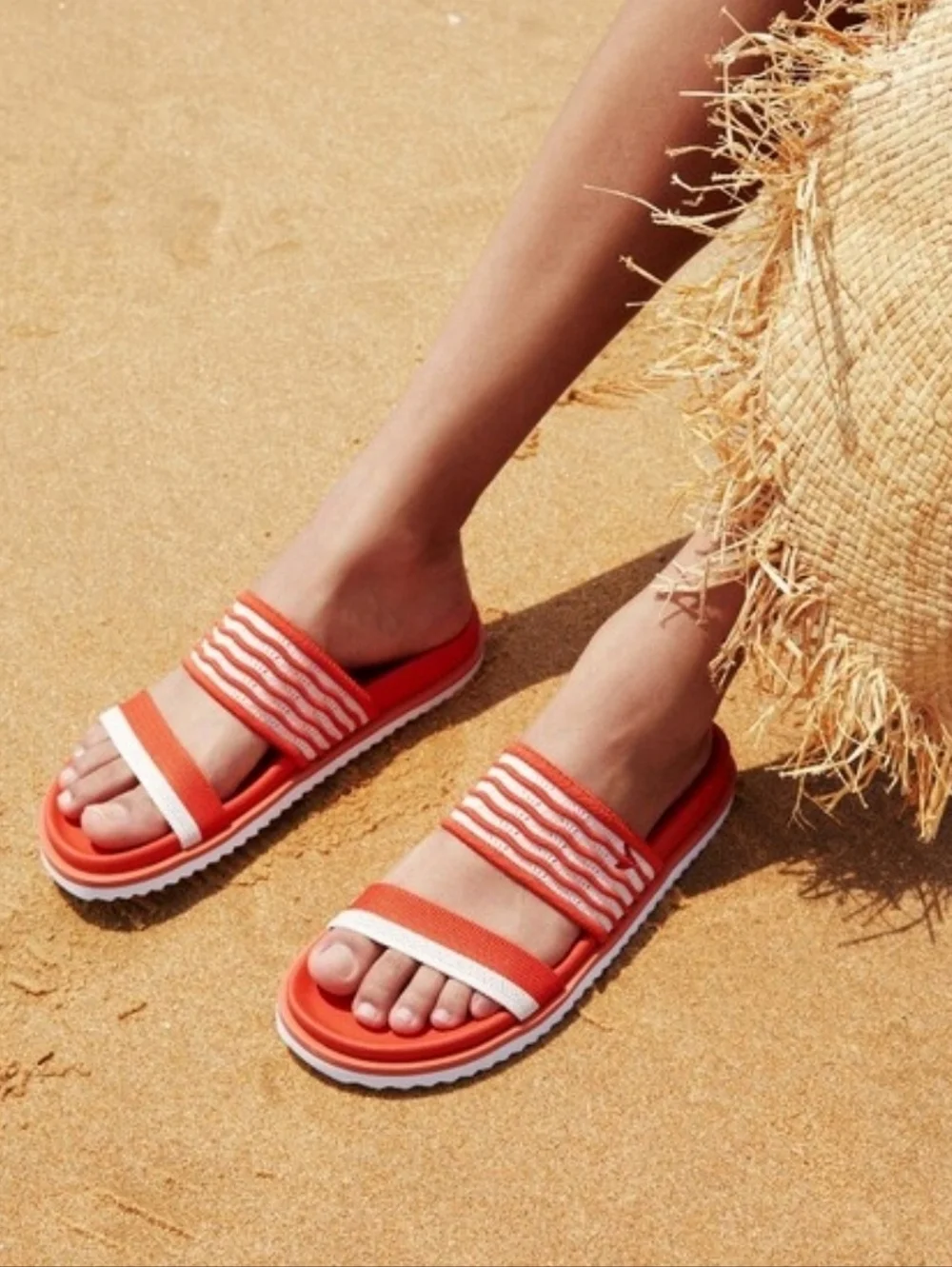 Vivaia Naina Double Strap Slide Sandals in Citrus Orange Wave Size 9.5 NWOT